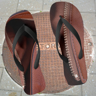 Braunes Kunstleder mit Reißverschluss Fotografie Flip Flops