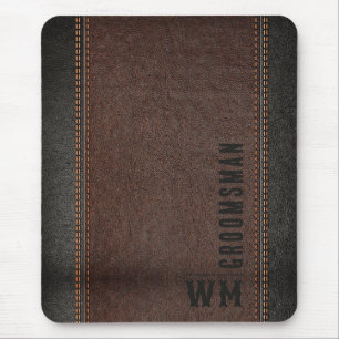 Braunes Kunstleder-Monogramm-Geschenk für den Trau Mousepad