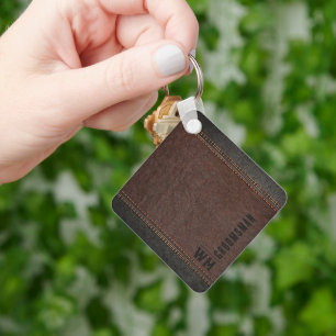 Braunes Kunstleder-Monogramm-Geschenk für den Trau Schlüsselanhänger