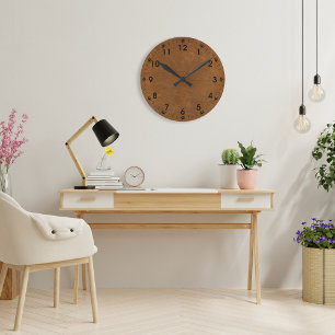 Braunes Kunstleder Runde Wanduhr