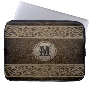 Braunes Leder. Custom Monogram Laptopschutzhülle