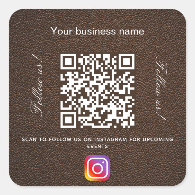 Braunes Leder Firmenname qr Codeinstagramm Quadratischer Aufkleber (Vorderseite)