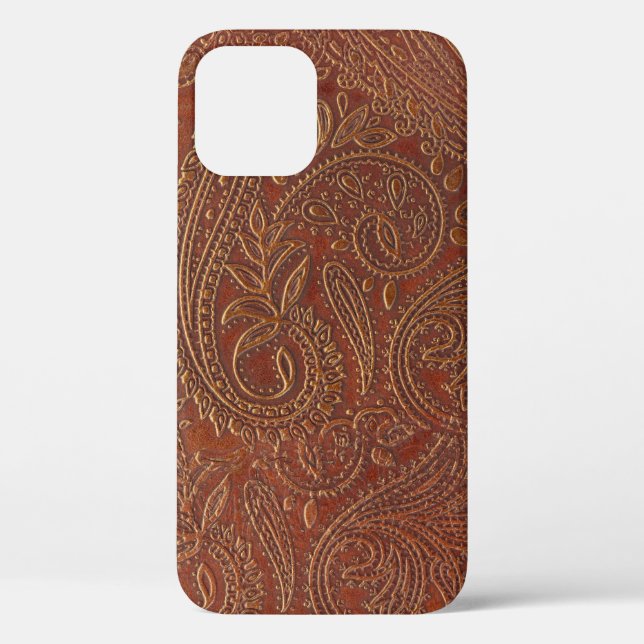 Braunes Leder, gearbeitete Blumenmuster. Case-Mate iPhone Hülle (Rückseite)