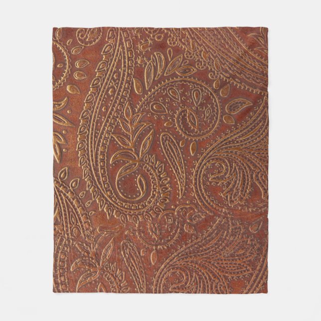 Braunes Leder, gearbeitete Blumenmuster. Fleecedecke (Vorderseite)