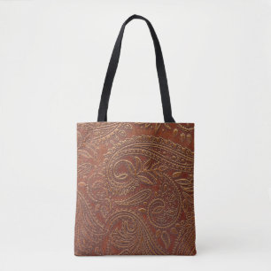 Braunes Leder, gearbeitete Blumenmuster. Tasche