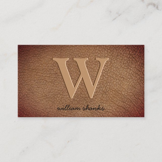 Braunes Leder Gold Monogramm Schrift Stylisch Visitenkarte (Vorderseite)