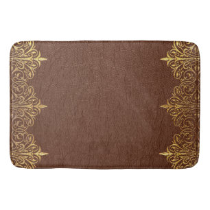 Braunes Leder Textur Print Gold Border Badematte