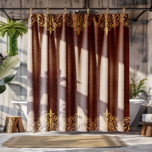 Braunes Leder Textur Print Gold Border Duschvorhang