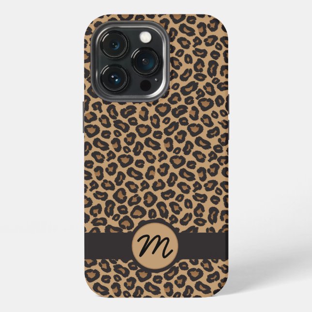 Braunes Leopard-Muster-Monogramm iPhone 13 Pro Hülle (Hinten)