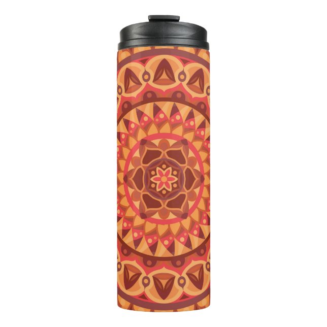 Braunes Mandala Erdig Boho Reise Neutral Geometris Thermosbecher (Vorderseite)