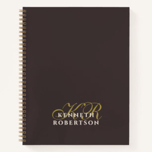 Braunes Monogramm Gold Creme Minimalistisch Elegan Notizbuch