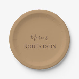 Braunes Monogramm Kalligrafie minimalist professio Pappteller