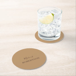Braunes Monogramm Kalligrafie minimalist professio Runder Pappuntersetzer