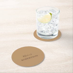 Braunes Monogramm Kalligrafie minimalist professio Runder Pappuntersetzer