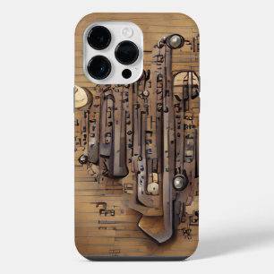 BRAUNES MUSIKALISCHES STEAMPUNK-THEMA iPhone 14 PRO MAX HÜLLE
