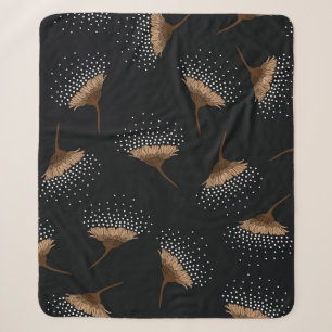 Braunes Muster nahtloser Blume auf schwarzem Hinte Sherpadecke