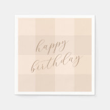 Braunes neutrales Gingham-Schriftzug Frohe Geburts