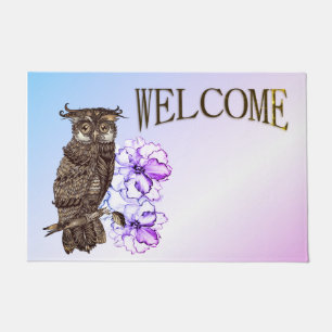 Braunes Owl Purple Blumen Fußmatte