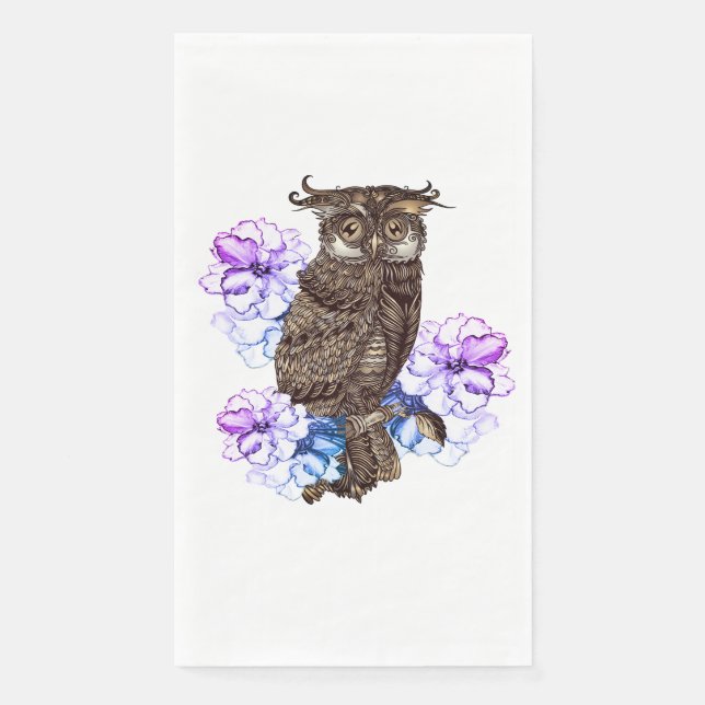 Braunes Owl Purple Blumen Serviette (Vorderseite)