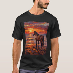 Braunes Pferd an einem Sonnenuntergangsstrand Equi T-Shirt