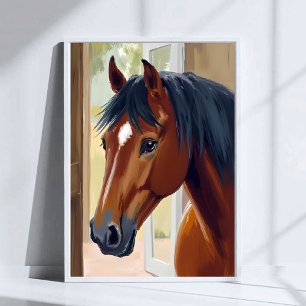 Braunes Pferd Aquarell Tier Landstall Poster