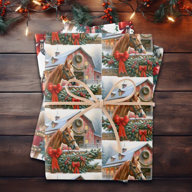 Braunes Pferd, Bogen und Hörnchen Rustikale Weihna Geschenkpapier Set (Von Creator hochgeladen)