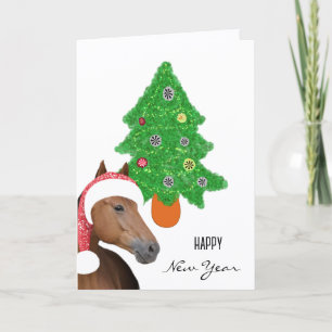 Braunes Pferd für Neujahr Karte