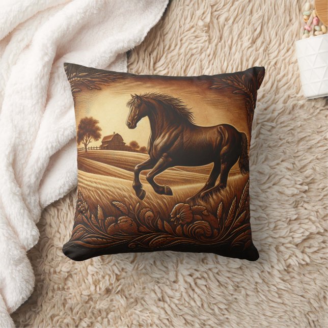 Braunes Pferd Galopp über goldene Felder Kissen (Decke)