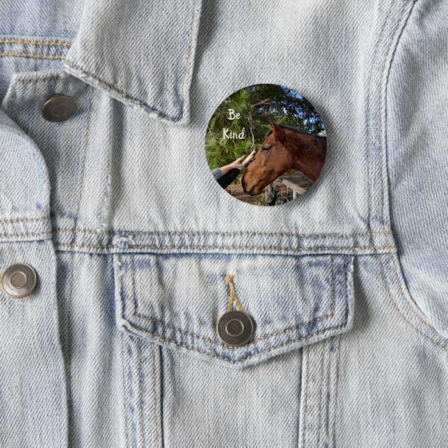braunes Pferd mit freundlicher Botschaft, Button (Beispiel)