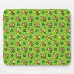 Braunes Pferd mit Goldener Pferdeschuh, Kleeblatt Mousepad