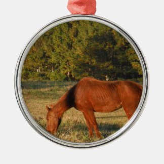 Braunes Pferd mit Pinienbäumen Silbernes Ornament