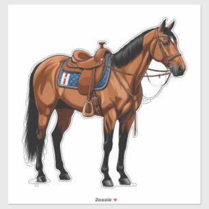 🐎 Braunes Pferd mit Sattel für Reiter Aufkleber