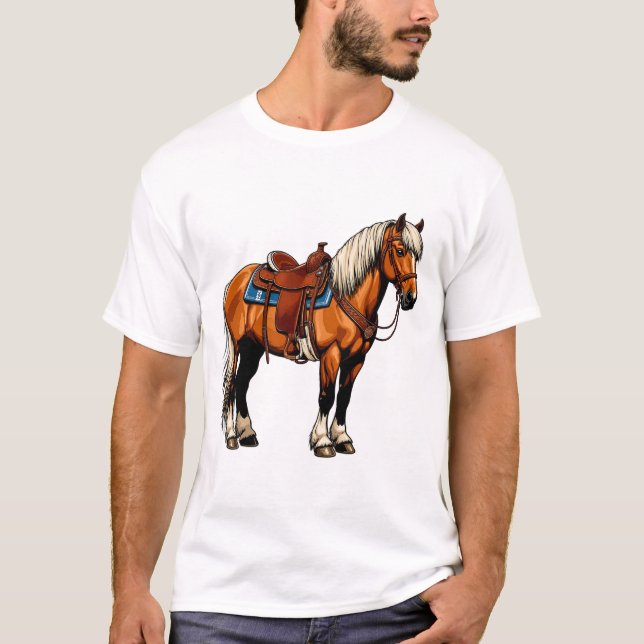 Braunes Pferd mit Sattel T-Shirt (Vorderseite)