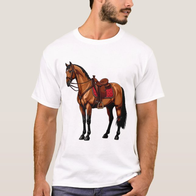 Braunes Pferd mit Sattel T-Shirt (Vorderseite)