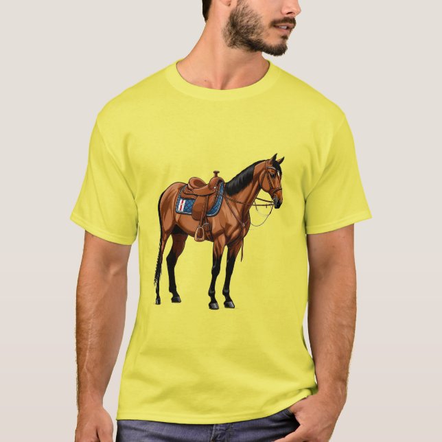 Braunes Pferd mit Sattel T-Shirt (Vorderseite)