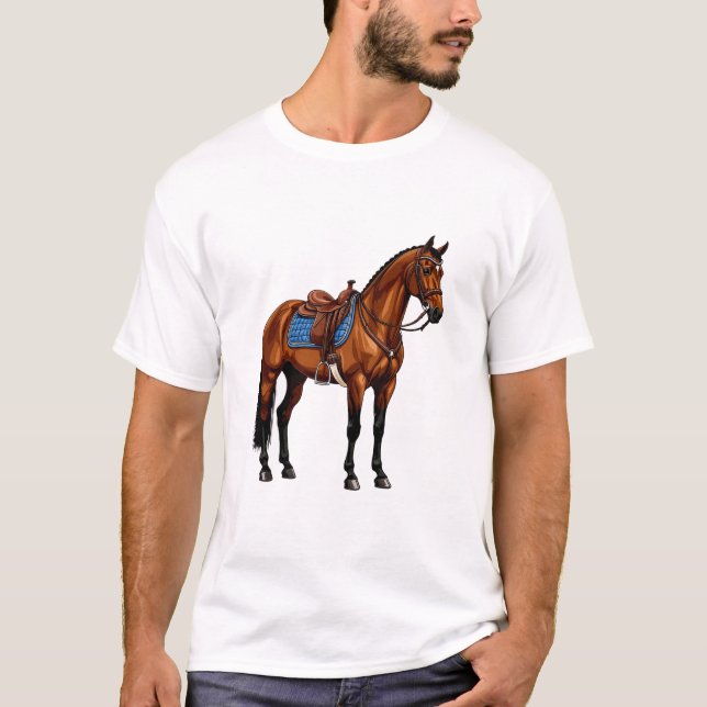 Braunes Pferd mit Sattel T-Shirt (Vorderseite)
