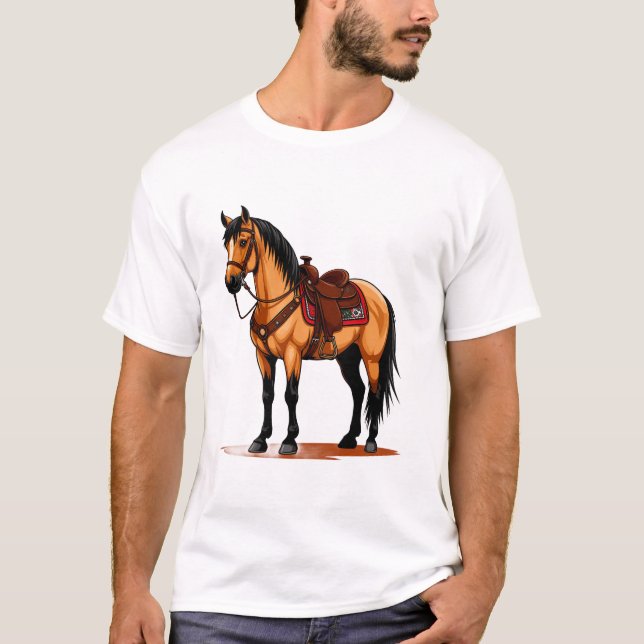 Braunes Pferd mit Sattel T-Shirt (Vorderseite)