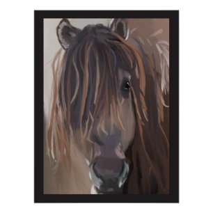 Braunes Pferd mit scharfer Haarmalerei Poster