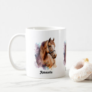 Braunes Pferdekopfporträt in Aquarell Kaffeetasse