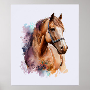 Braunes Pferdekopfporträt in Aquarell Poster