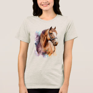 Braunes Pferdekopfporträt in Aquarell Tri-Blend Shirt