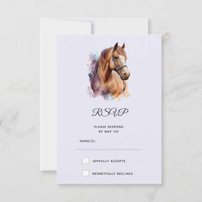 Braunes Pferdeschwanz-Portrait bei einer Hochzeit  RSVP Karte (Vorderseite)