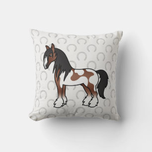 Braunes Piebald-Cartoon-Gypsy-Vanner-Shire-Pferd Kissen