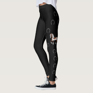 Braunes Pinto Cartoon-Trabpferd & Hufeisen Leggings