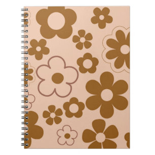 Braunes Retro-Herbst-Hippie-Blumenmuster Notizblock