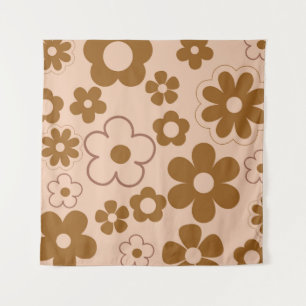 Braunes Retro-Herbst-Hippie-Blumenmuster Wandteppich
