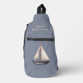Braunes Segelboot und Name auf Grau Crossbody Bag