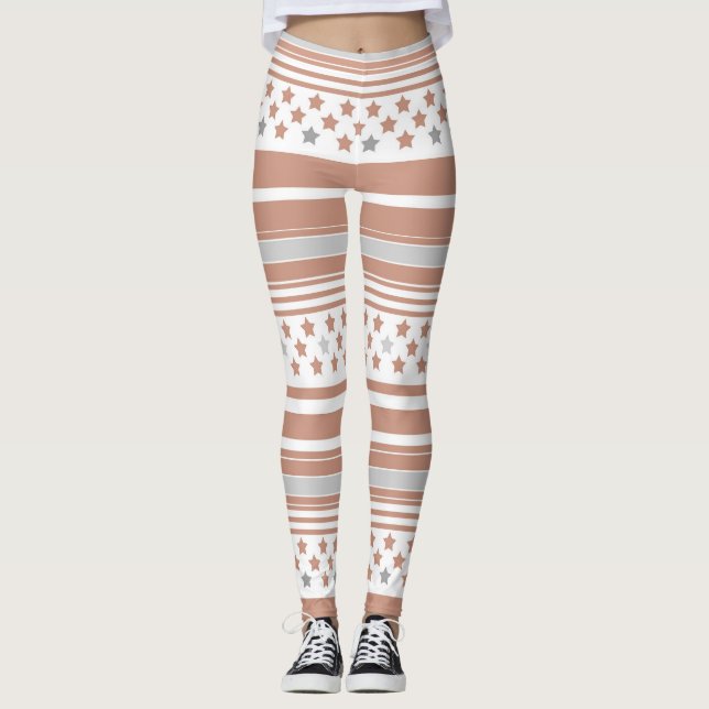 Braunes Streifenmuster mit Sternen Leggings (Vorderseite)
