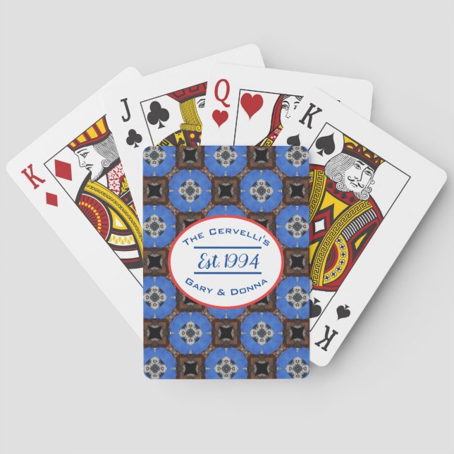 Braunes und blaues Quadrat-Muster Spielkarten (Rückseite)