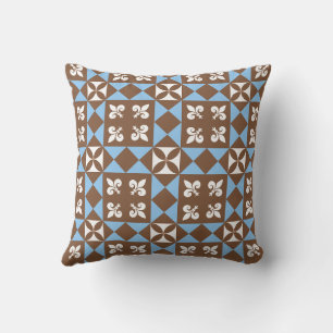 Braunes und blaues Retro-Geometrie-Muster Kissen